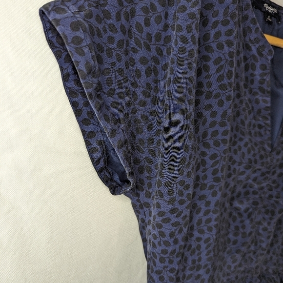 Madewell Blue and Black Leaf Print Dress Size 2 - Picture 6 of 12